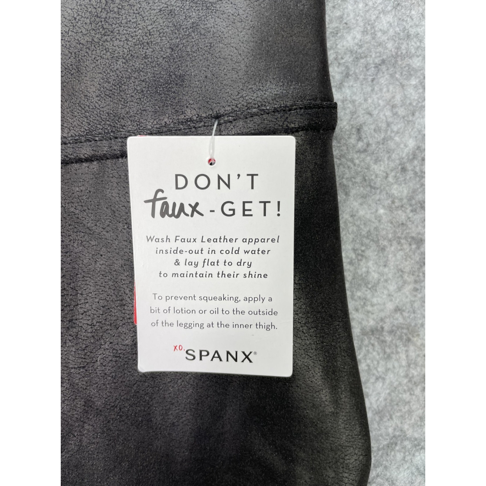 Spanx Faux Leather Leggings Womens Large Petite Black High Rise Shaping Pants - Picture 2 of 10